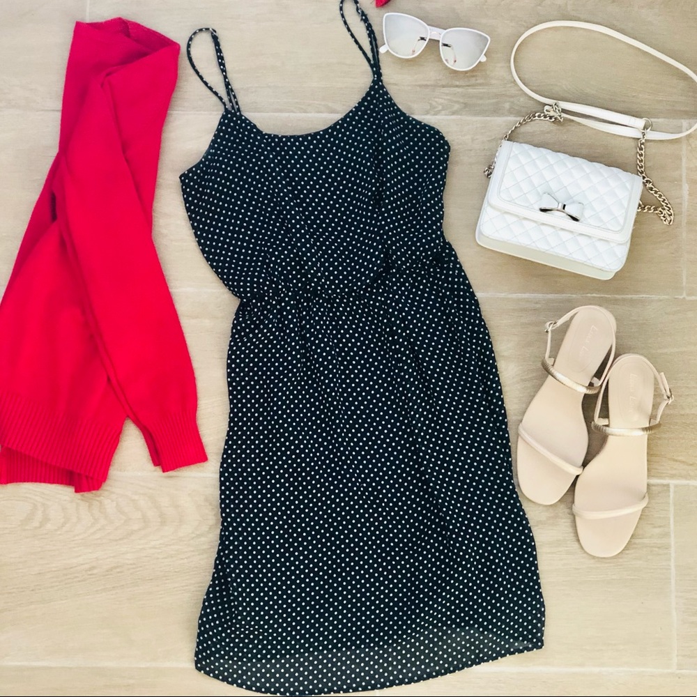 Navy Dress with White Polka Dots